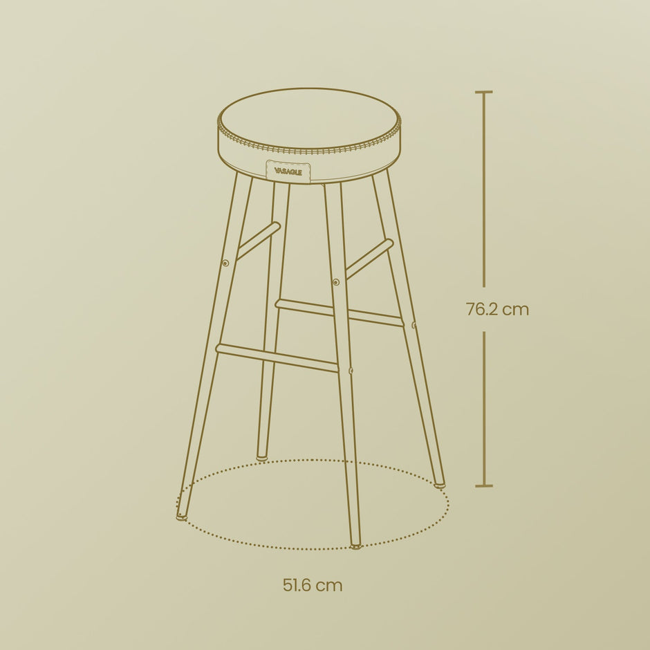 Set of 2 Bar Stools – Synthetic Leather – Brown – Mid-Century Modern Design, 63 cm Tall, Easy Assembly