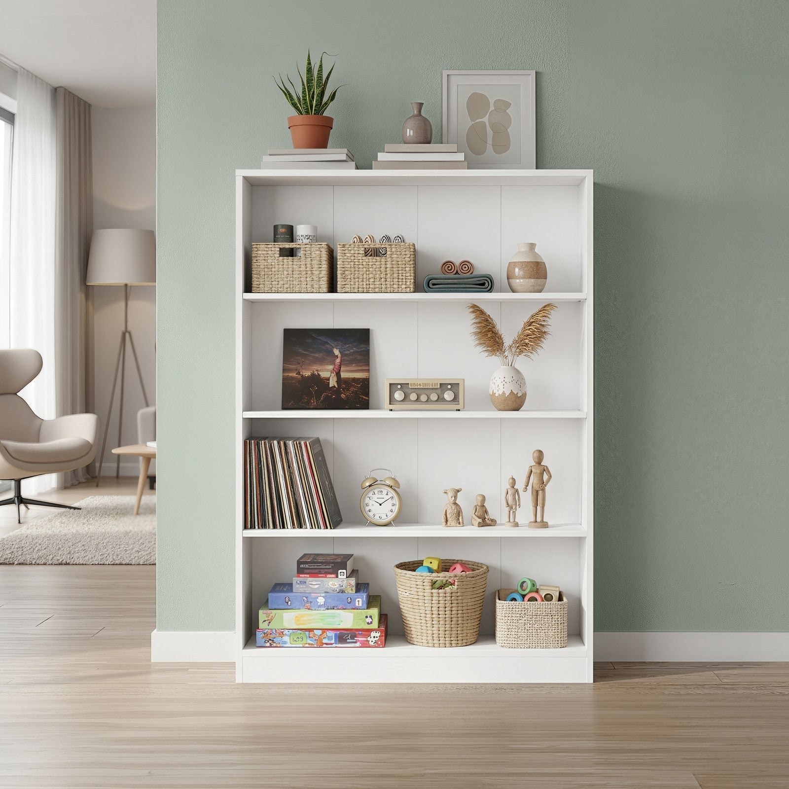 Storage Shelf Unit – Wood – Modern – Adjustable 4-Tier Design for Bedroom and Study