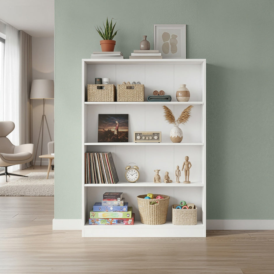 Storage Shelf Unit – Wood – Modern – Adjustable 4-Tier Design for Bedroom and Study
