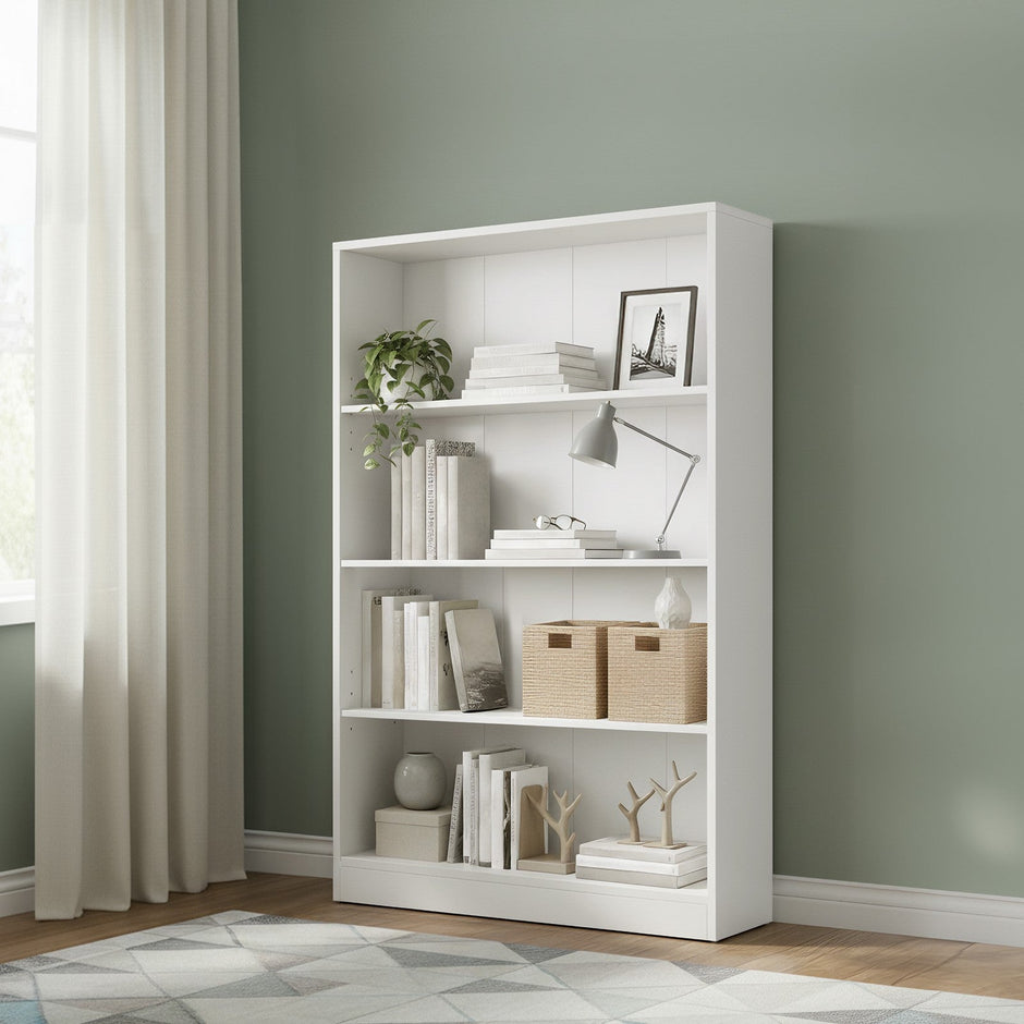 Storage Shelf Unit – Wood – Modern – Adjustable 4-Tier Design for Bedroom and Study