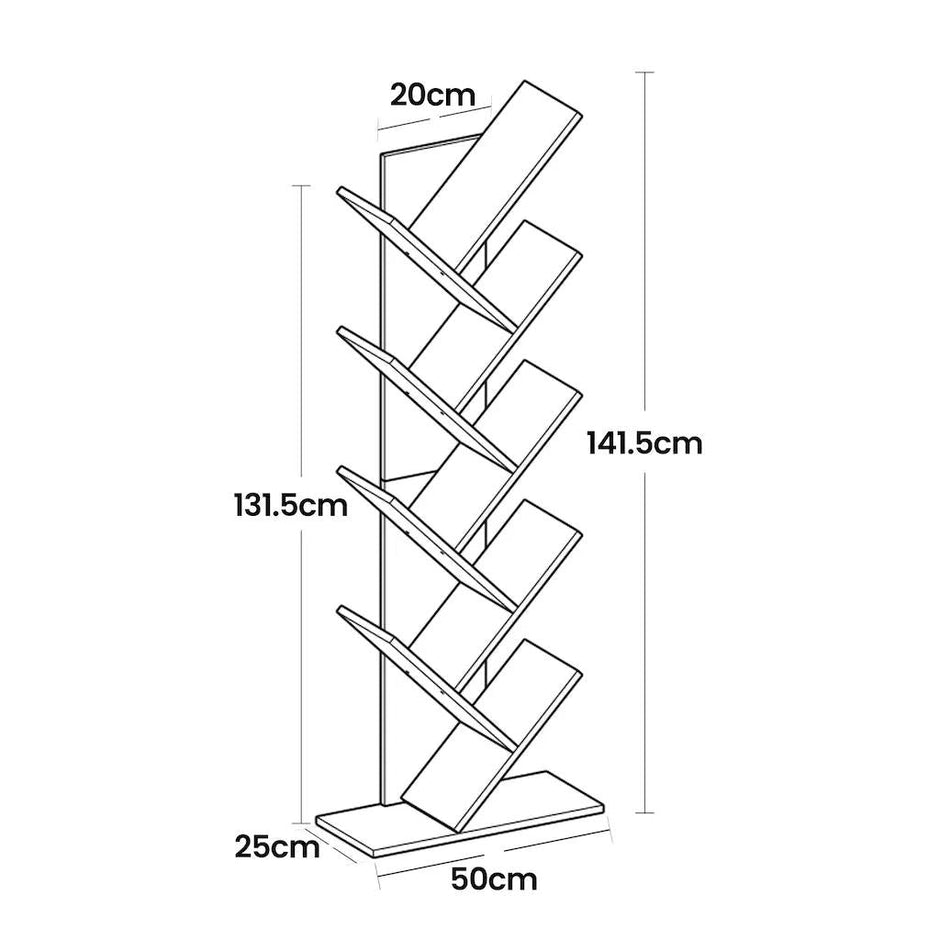 Bookshelf – Wood – Rustic Brown – 9-Tier Corner Design for Books, CDs, and Games
