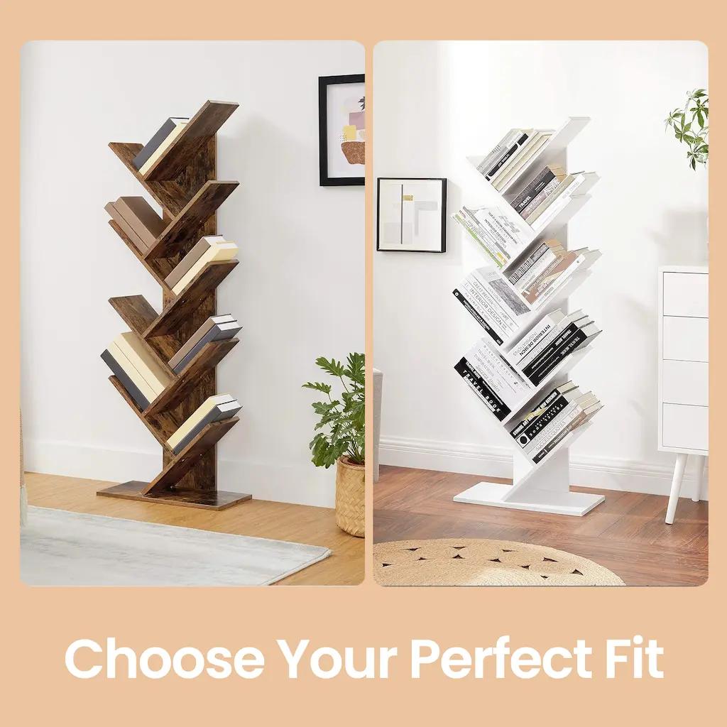 Bookshelf – Wood – Rustic Brown – 9-Tier Corner Design for Books, CDs, and Games