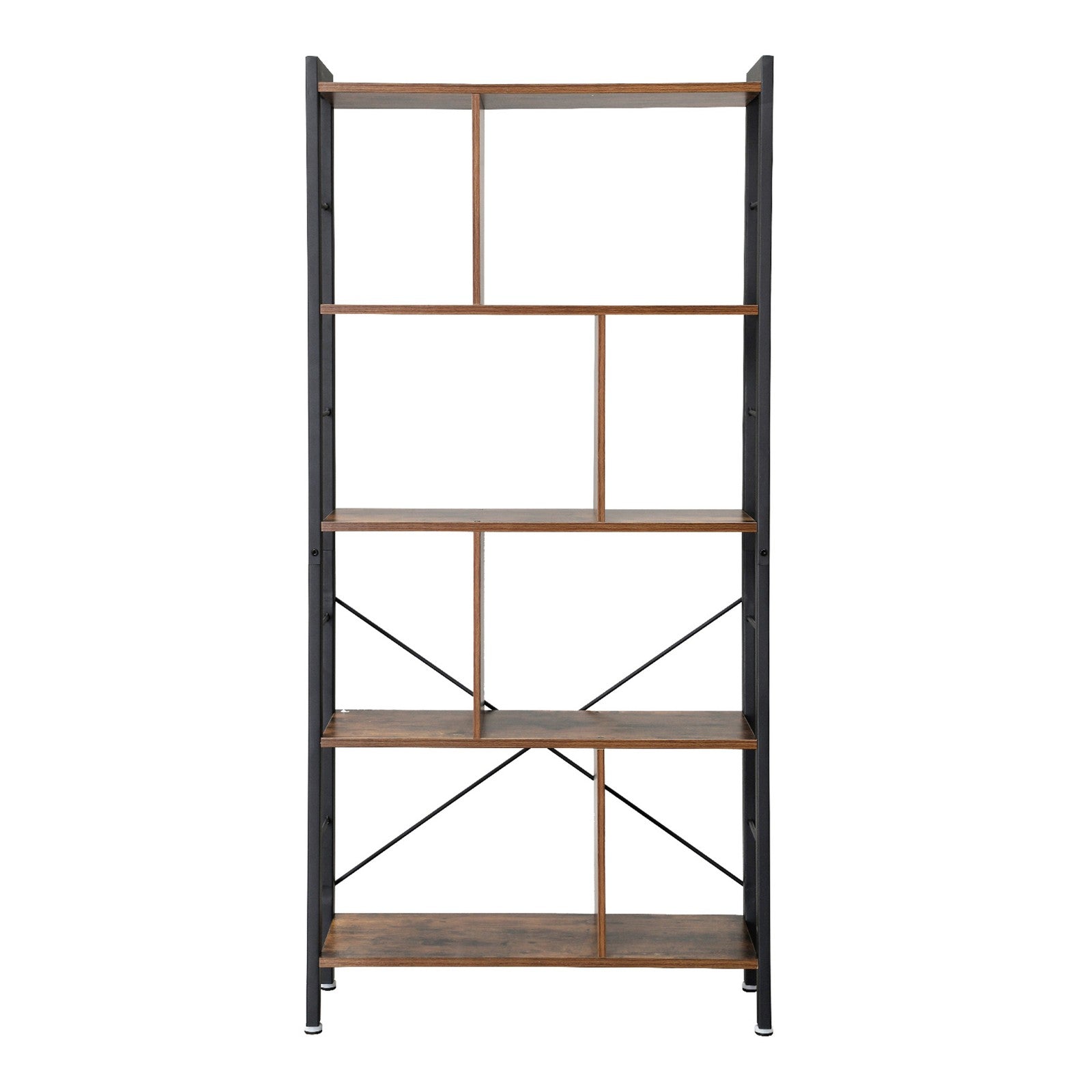 5-Tier Bookshelf – Engineered Wood and Iron – Rustic Brown – Floor Standing Design for Home Office