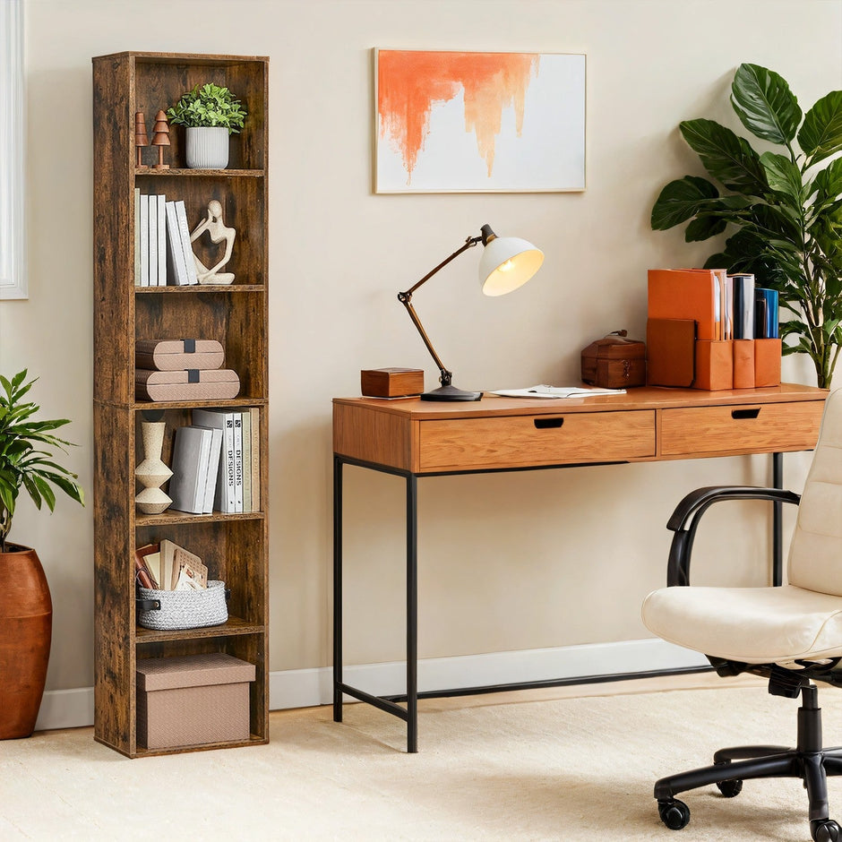 Bookshelf – Wood – Natural Finish – 6 Adjustable Shelves for Home Office and Children's Storage