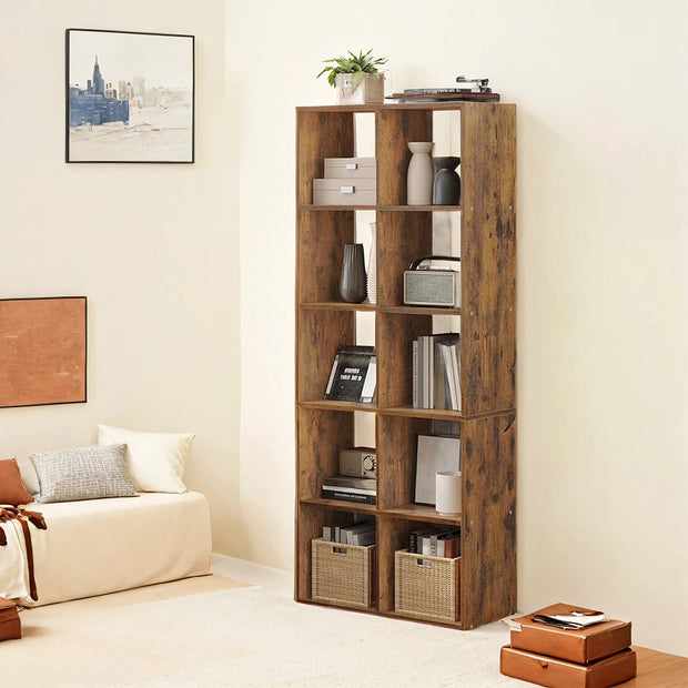 10-Cube Shelving Unit – Engineered Wood – Rustic Brown – Multifunctional Room Divider