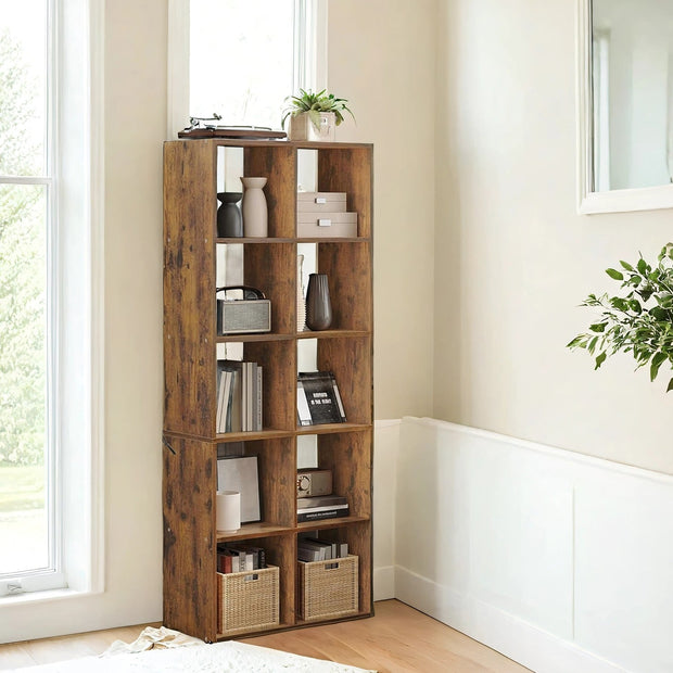 10-Cube Shelving Unit – Engineered Wood – Rustic Brown – Multifunctional Room Divider