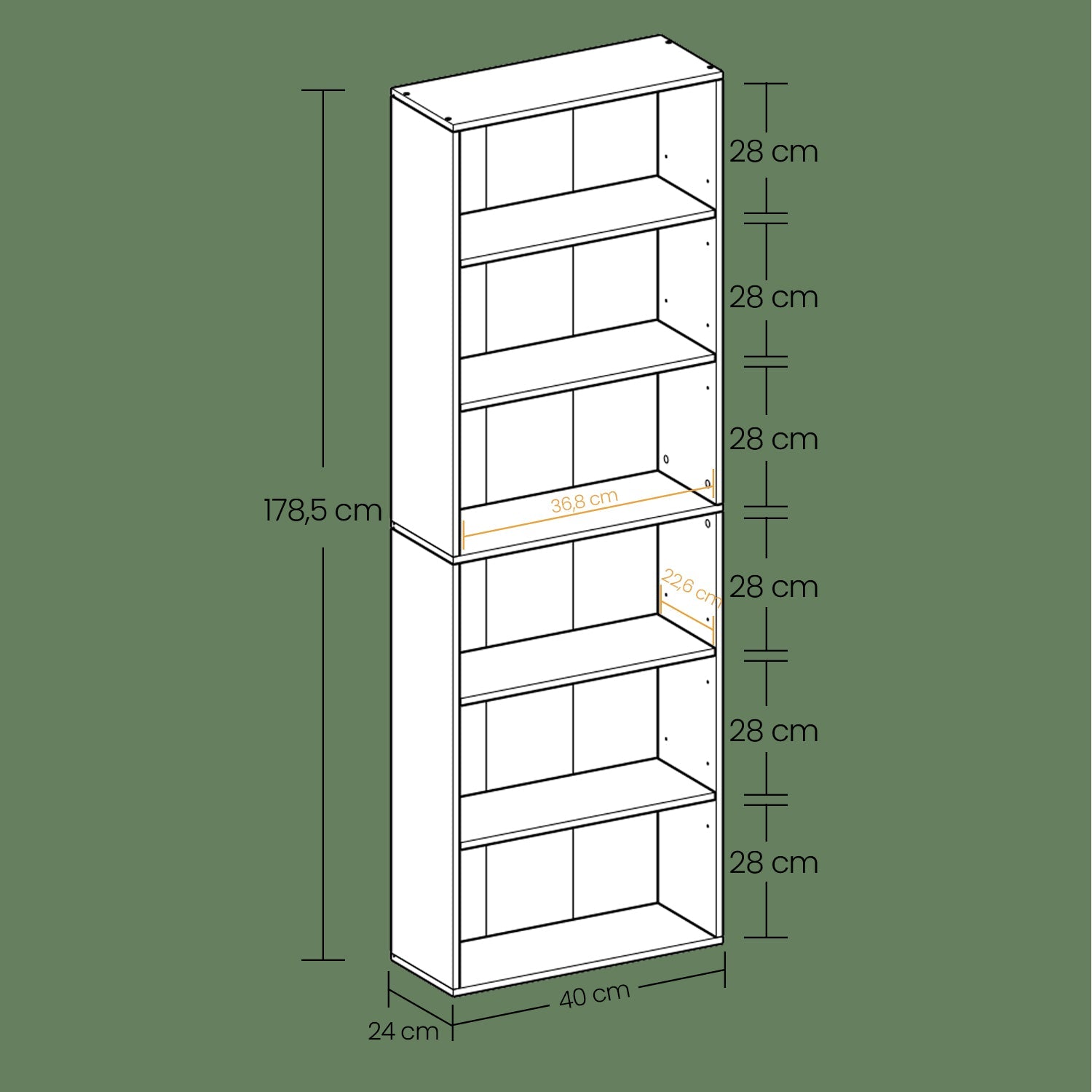 Bookshelf – Wood – Natural Finish – 6 Adjustable Shelves for Home Office and Children's Storage