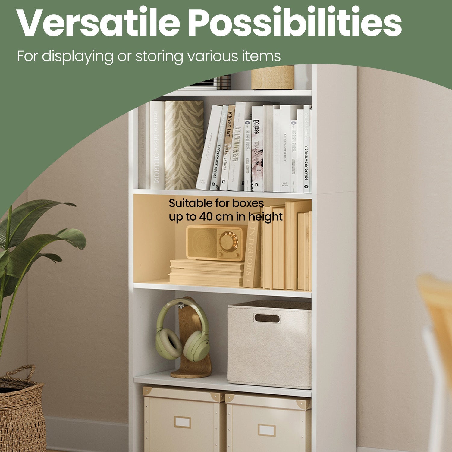 Bookshelf – Wood – Natural Finish – 6 Adjustable Shelves for Home Office and Children's Storage