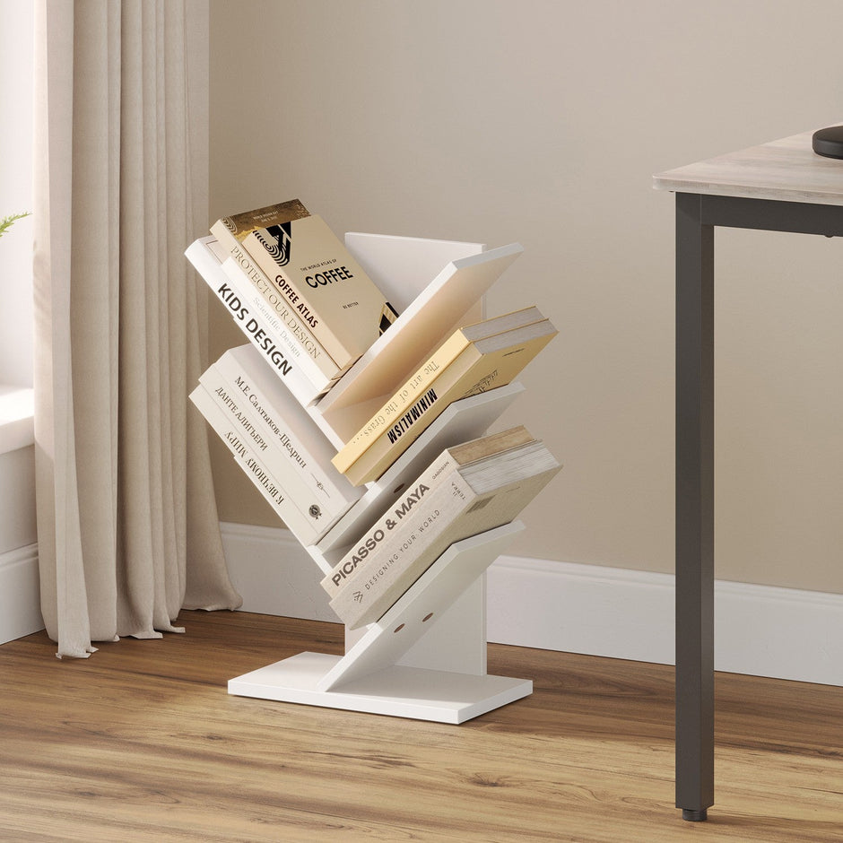 5-Tier Bookshelf – Wood – Cloud White – Space-Saving Corner Design