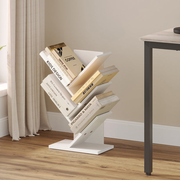 5-Tier Bookshelf – Wood – Cloud White – Space-Saving Corner Design