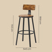 Set of 4 Bar Stools – Heavy-Duty Steel Frame – Rustic Brown and Black – With Backrest, 73.5 cm Height