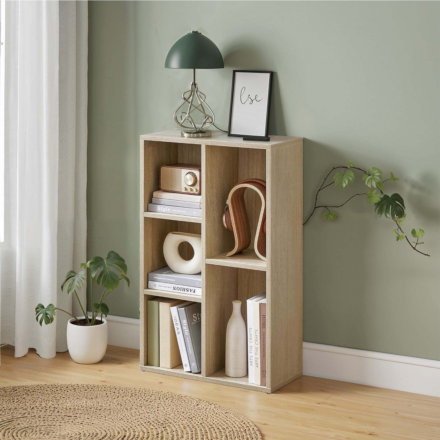 Kids Bookcase – Wood – Oak – 5-Cube Design with Floor Standing Storage
