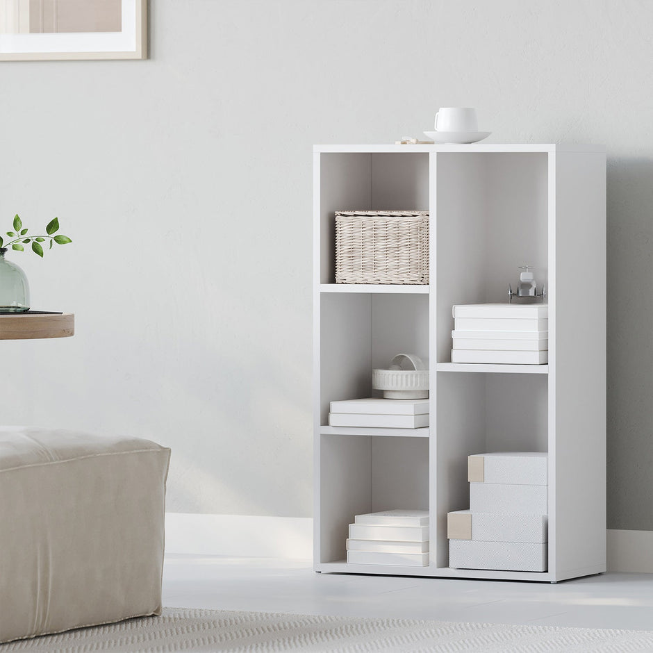 Kids Bookcase – Wood – Oak – 5-Cube Design with Floor Standing Storage