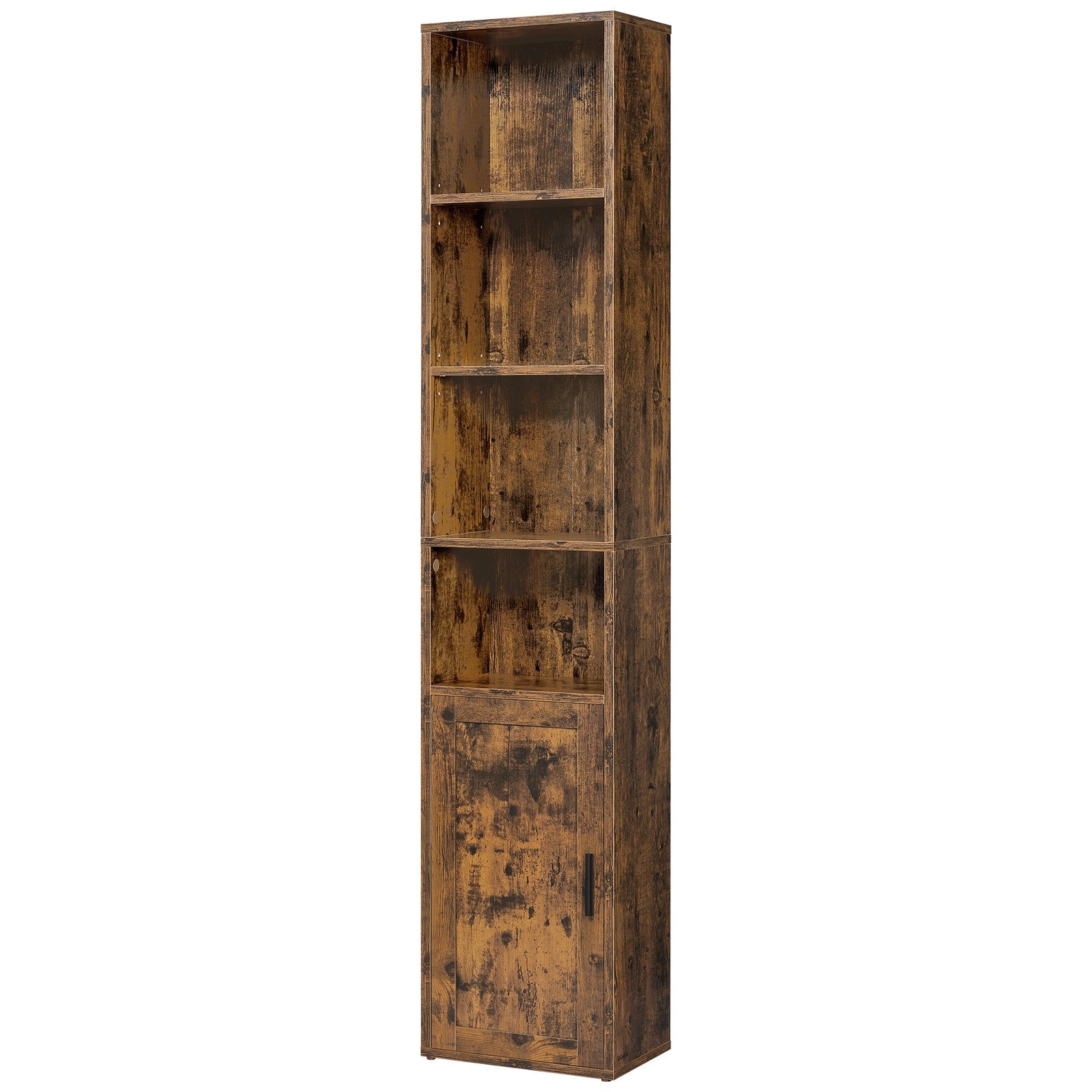 Tall Bookcase – Engineered Wood – Rustic Brown – 6-Tier with Door
