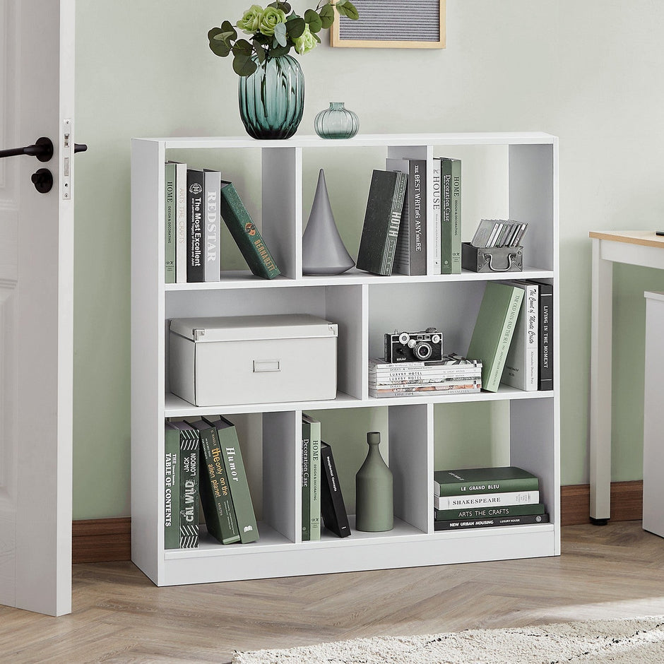 Bookshelf – Wooden – White – 8 Compartment Open Cube Storage Unit