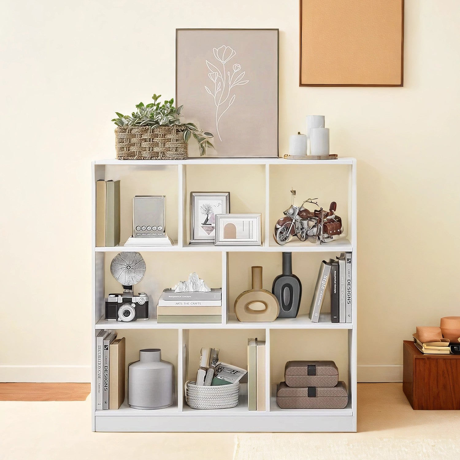 Bookshelf – Wooden – White – 8 Compartment Open Cube Storage Unit