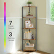 Corner Bookcase – Steel Frame – Rustic Brown – 5-Tier with Adjustable LED Lights