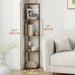 5-Tier Corner Shelf – Wood – Rustic Brown – Quick Toolless Assembly