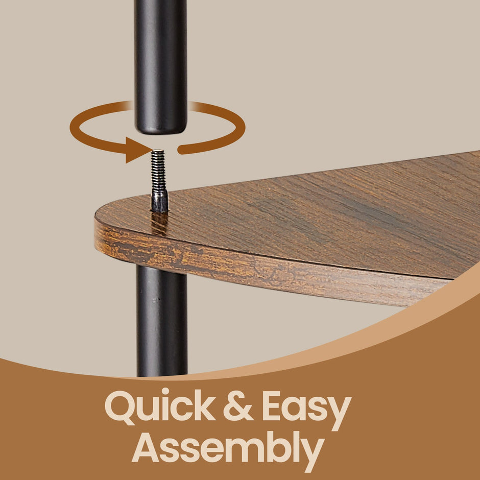 5-Tier Corner Shelf – Wood – Rustic Brown – Quick Toolless Assembly