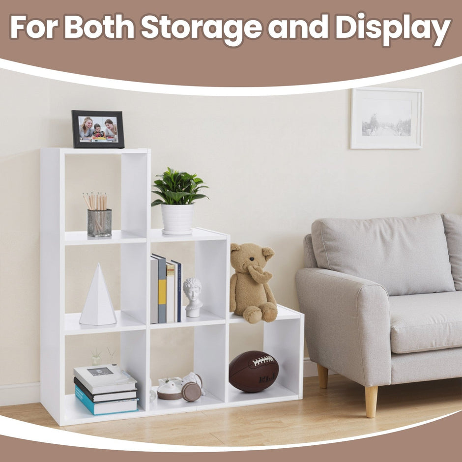 Bookcase – Wood – White – 6-Cube Staircase Storage Unit and Room Divider