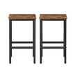 Set of 2 Bar Stools – Wood and Metal – Rustic Brown – Footrest Included