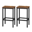 Set of 2 Bar Stools – Wood and Metal – Rustic Brown – Footrest Included
