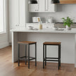 Set of 2 Bar Stools – Wood and Metal – Rustic Brown – Footrest Included