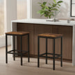 Set of 2 Bar Stools – Wood and Metal – Rustic Brown – Footrest Included