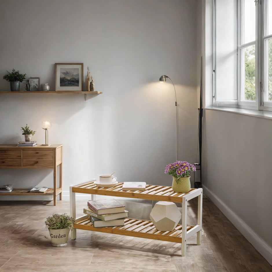 2-Tier Shoe Rack – Bamboo – Natural – Versatile Storage for Hallway, Bedroom, Bathroom