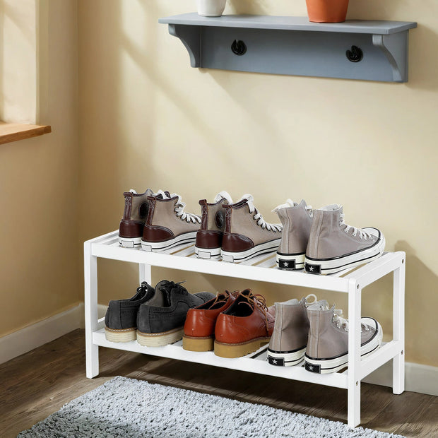 2-Tier Bamboo Shoe Rack – Natural – Multi-Functional Storage Shelf for Shoes, Plants, and Books