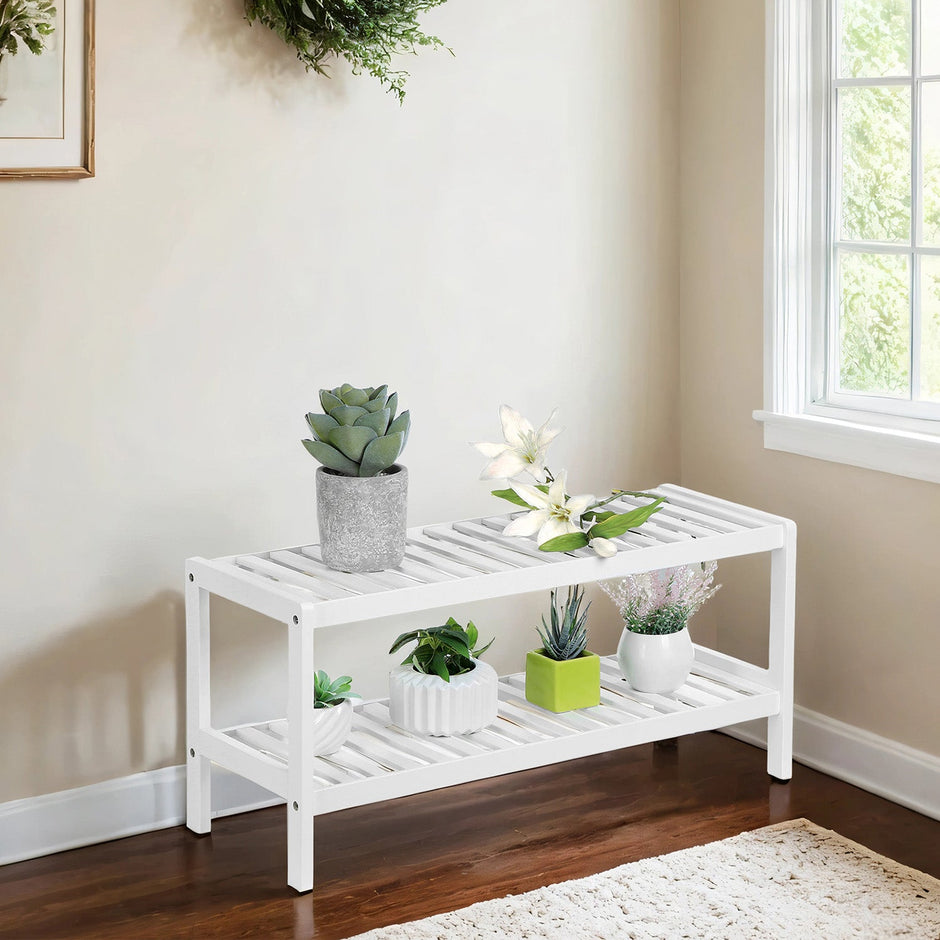 2-Tier Bamboo Shoe Rack – Natural – Multi-Functional Storage Shelf for Shoes, Plants, and Books