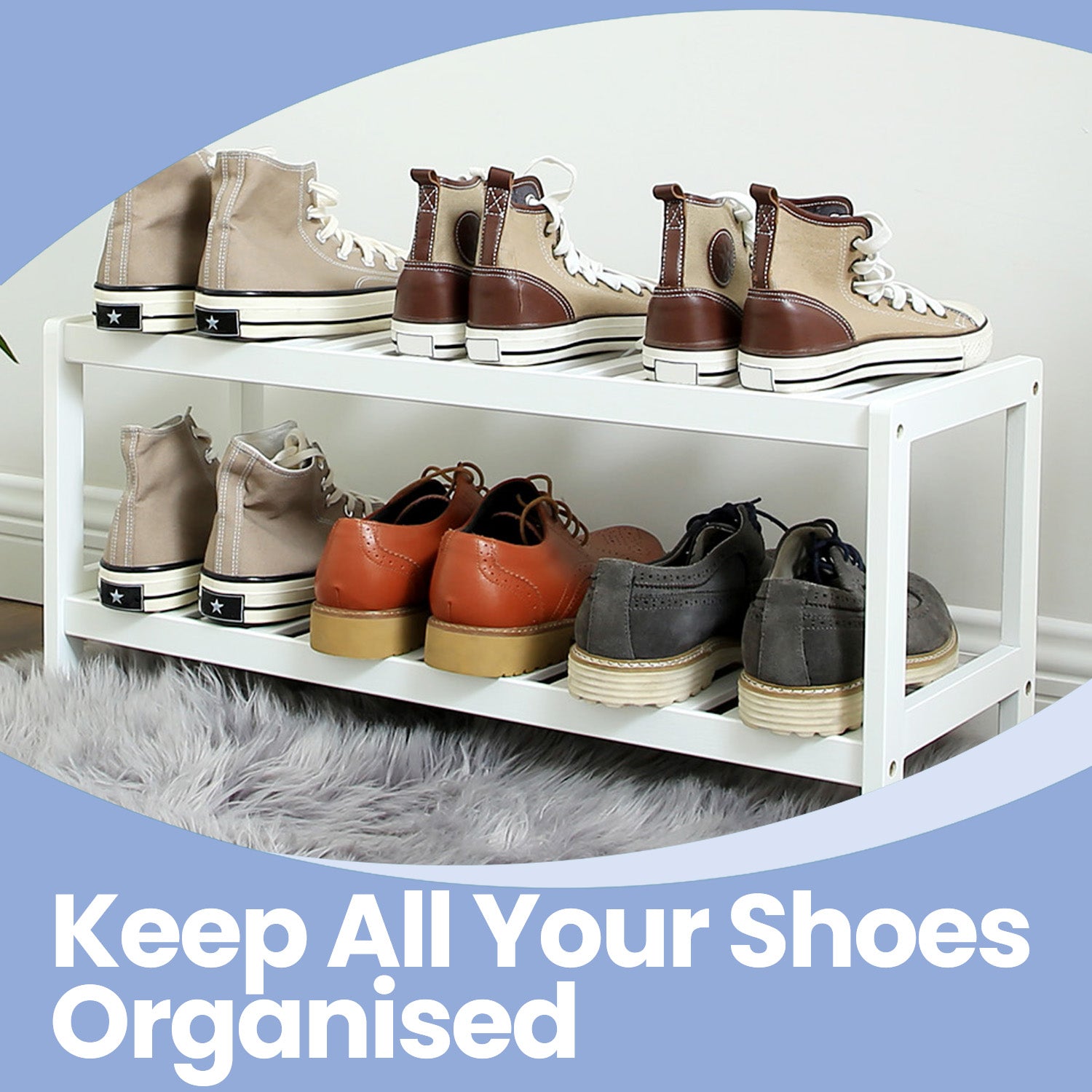 2-Tier Bamboo Shoe Rack – Natural – Multi-Functional Storage Shelf for Shoes, Plants, and Books