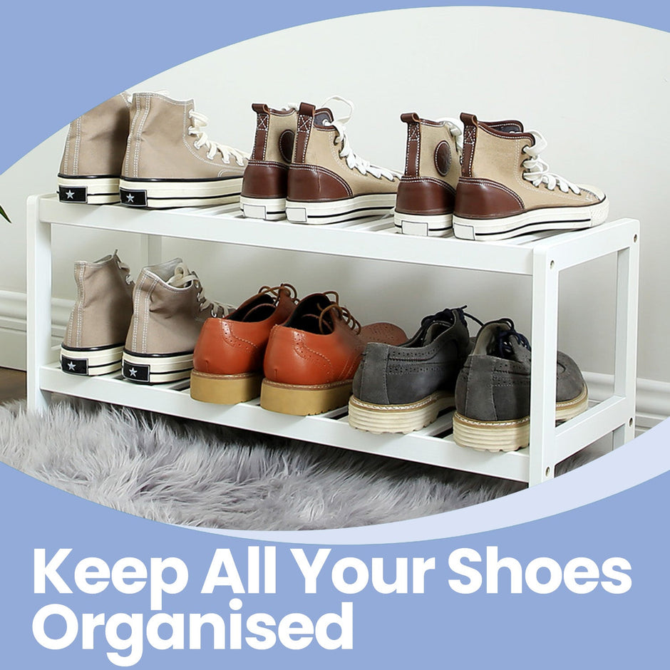 2-Tier Bamboo Shoe Rack – Natural – Multi-Functional Storage Shelf for Shoes, Plants, and Books