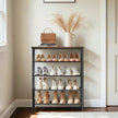 5-Tier Shoe Rack – Steel Frame – Rustic Brown and Black – Narrow Design with 3 Fabric Shelves and Top Storage