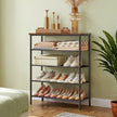 5-Tier Shoe Rack – Steel Frame – Rustic Brown and Black – Narrow Design with 3 Fabric Shelves and Top Storage