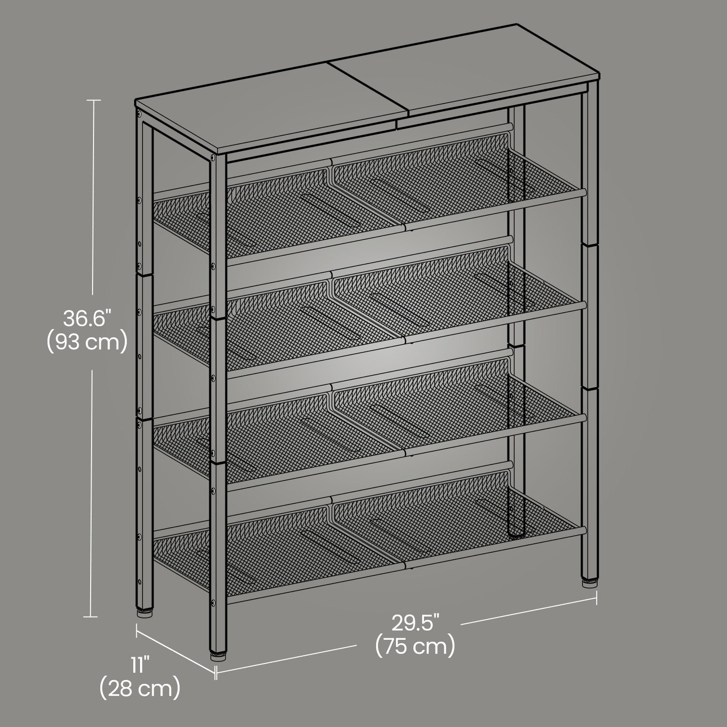 5-Tier Shoe Rack – Steel – Rustic Brown and Ink Black – Freestanding with Storage Shelves and Top