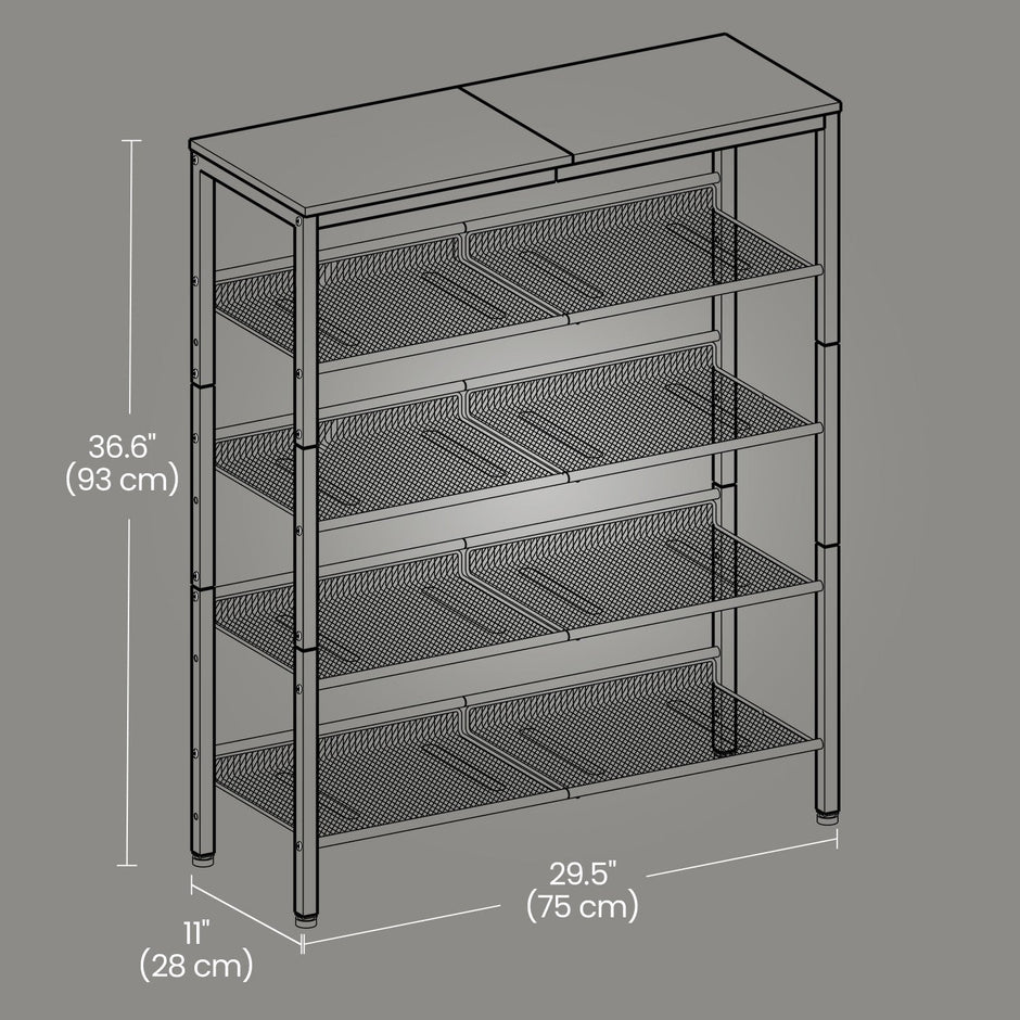 5-Tier Shoe Rack – Steel – Rustic Brown and Ink Black – Freestanding with Storage Shelves and Top