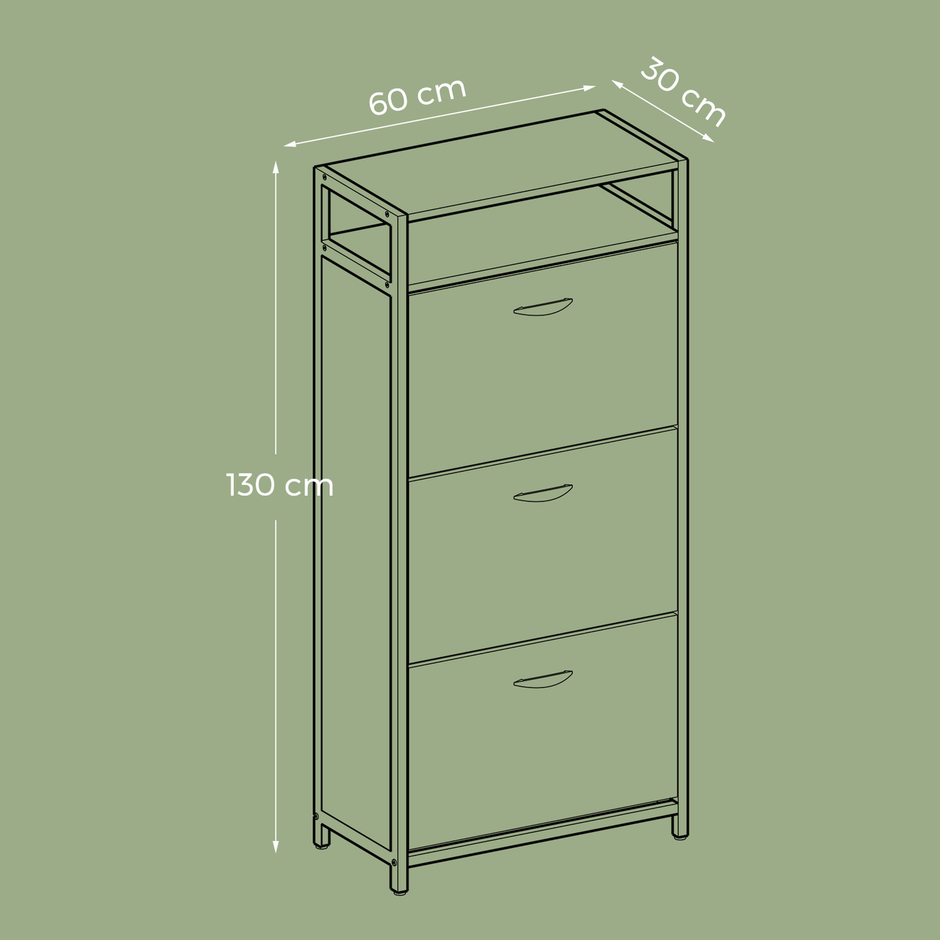 Shoe Storage Cabinet – Wood – Rustic Brown and Black – Adjustable and Removable Dividers, Holds 15-18 Pairs