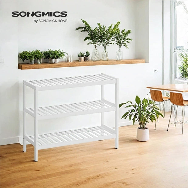 3-Tier Shoe Rack – Bamboo – White – Ideal for Entryway and Bathroom