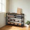 4-Tier Shoe Organizer – Wood and Metal – Rustic Brown and Black – Industrial Style