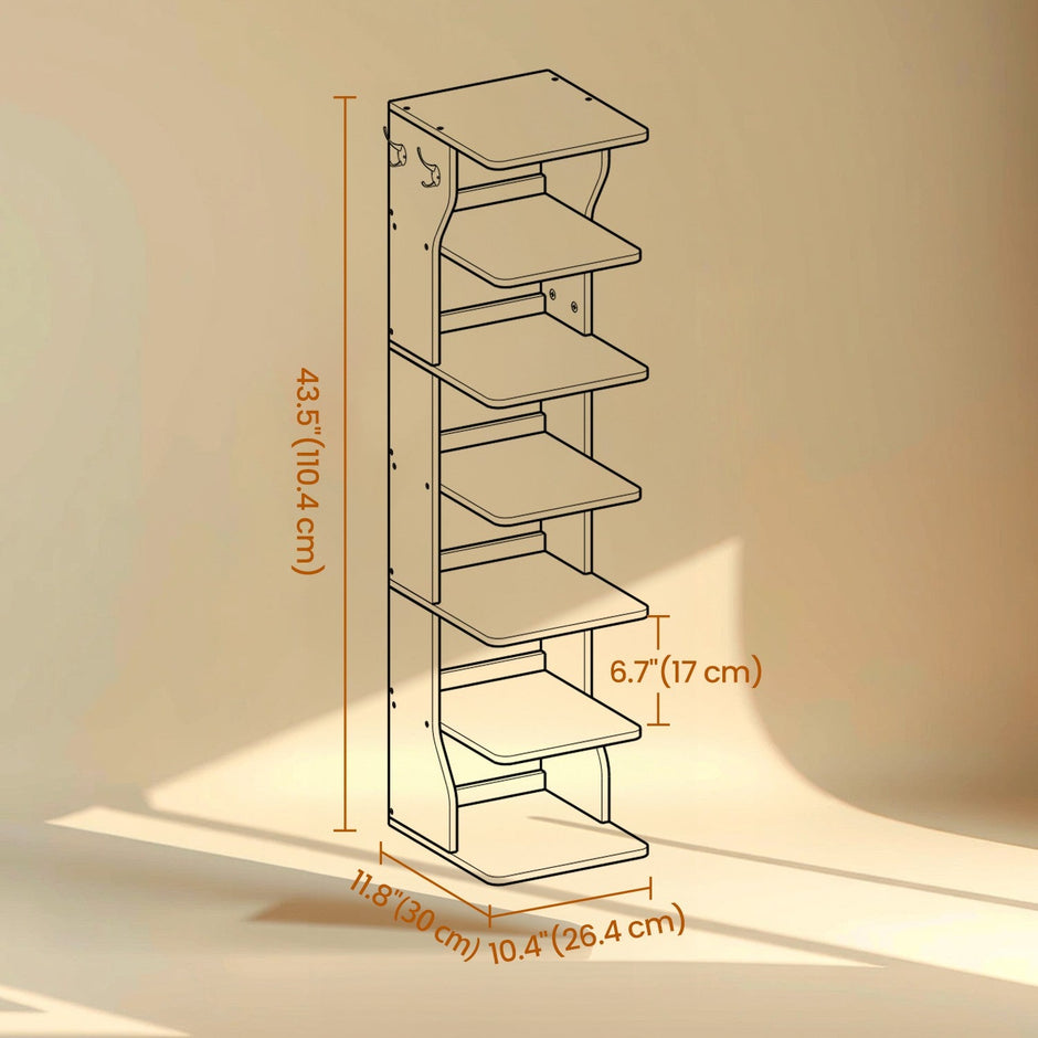7-Tier Shoe Rack – Metal – Black – Slim Corner Design with Hooks