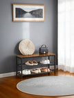 Shoe Bench – Metal – Rustic Brown – Entryway Storage with Seat and 2 Mesh Shelves