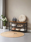 Shoe Bench – Metal – Rustic Brown – Entryway Storage with Seat and 2 Mesh Shelves