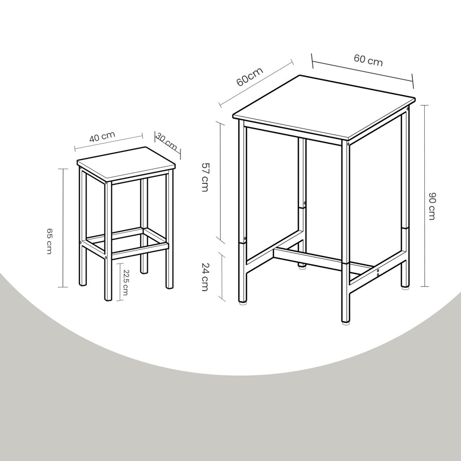 Bar Table Set – Wood and Metal – Rustic Brown and Black – Includes 2 Bar Stools