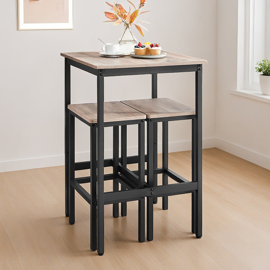 Bar Table Set – Wood and Metal – Rustic Brown and Black – Includes 2 Bar Stools