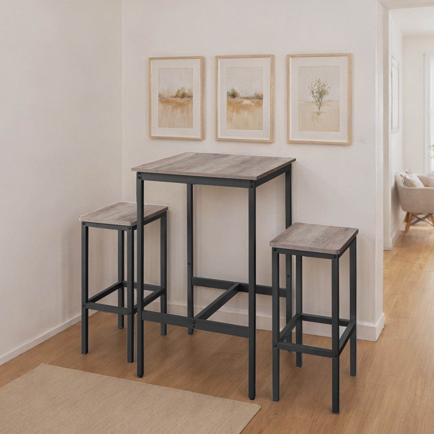 Bar Table Set – Wood and Metal – Rustic Brown and Black – Includes 2 Bar Stools