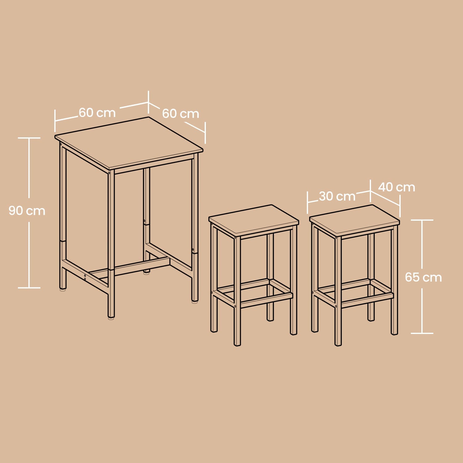 Bar Table Set – Wood and Metal – Rustic Brown and Black – Includes 2 Bar Stools