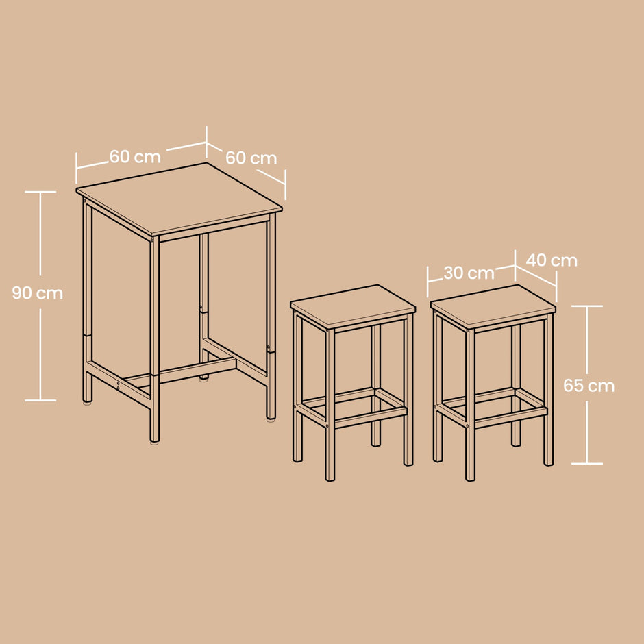 Bar Table Set – Wood and Metal – Rustic Brown and Black – Includes 2 Bar Stools