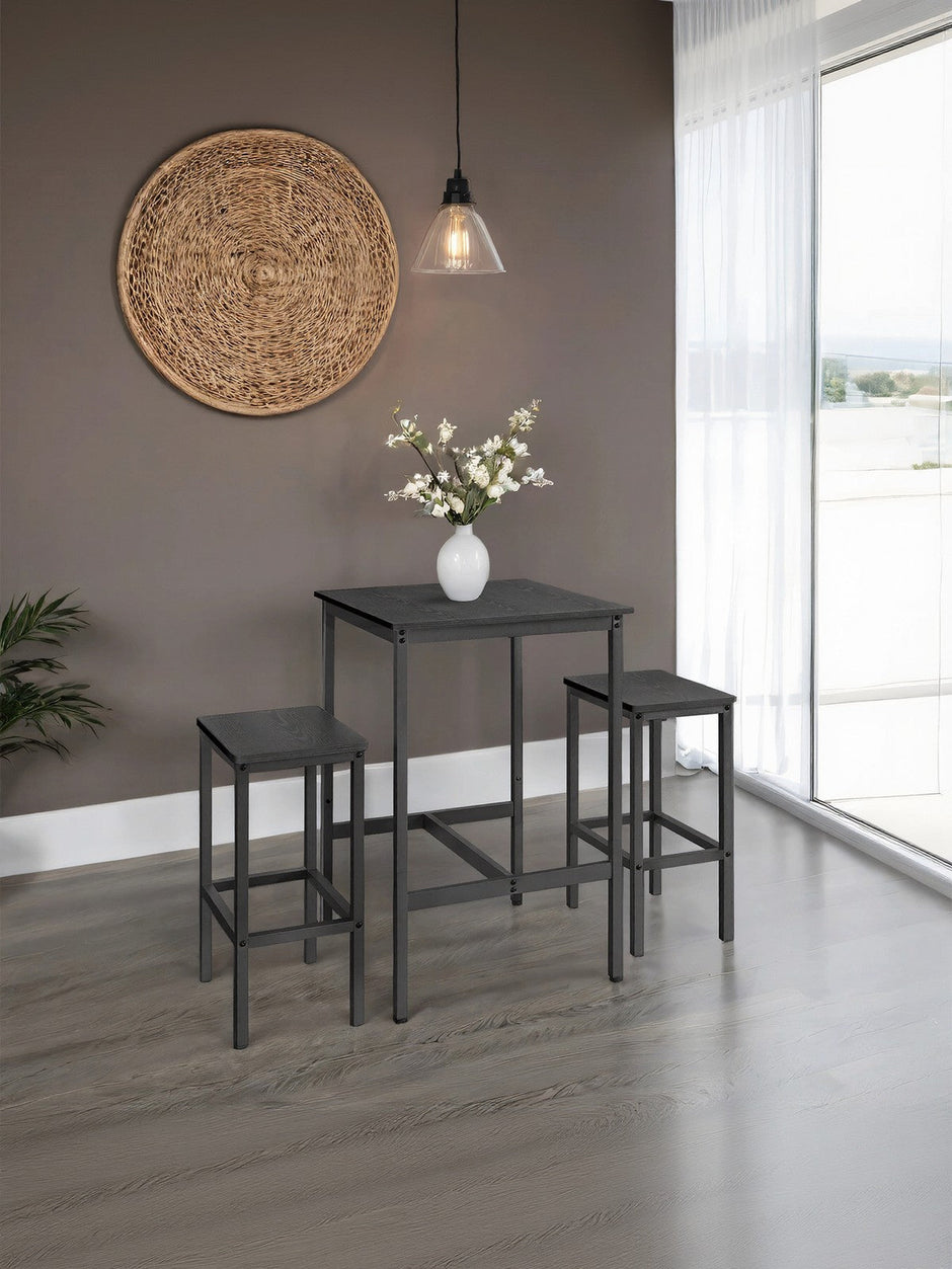 Bar Table Set – Wood and Metal – Rustic Brown and Black – Includes 2 Bar Stools