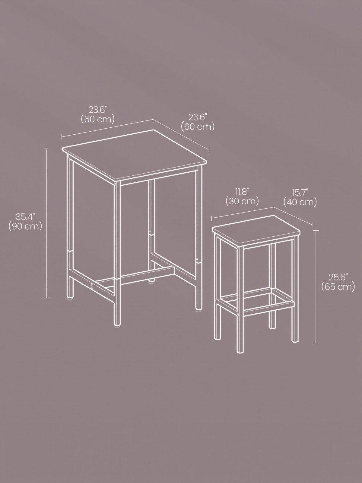Bar Table Set – Wood and Metal – Rustic Brown and Black – Includes 2 Bar Stools